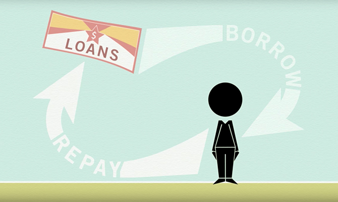 Icon: cycle of someone borrowing and repaying loans