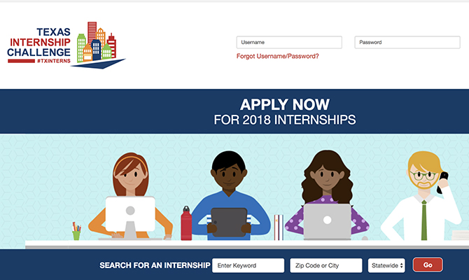 Screenshot: Icons of students applying for internship, internship search bar