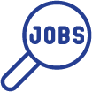 Icon: Magnifying glass over the word jobs