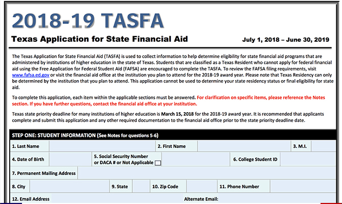 Preview of TASFA paper form
