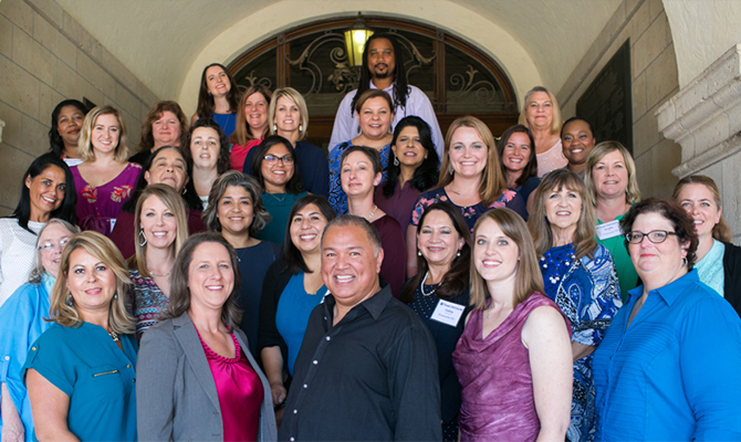 Texas OnCourse Leader Fellows - 28 faces diverse in age and ethnic background, mostly women