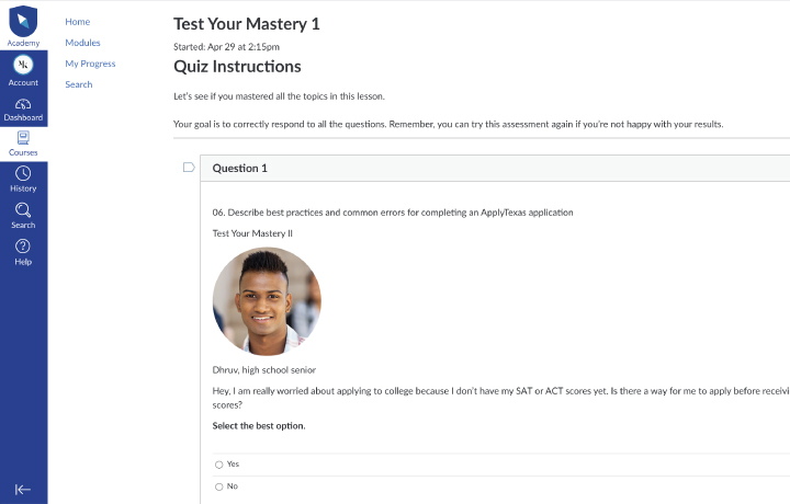 Screenshot of end of unit Test Your Mastery quiz in Academy