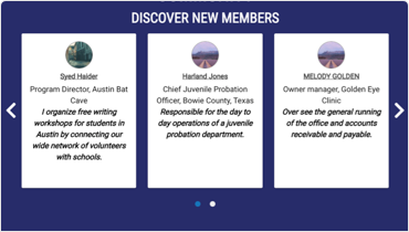 Captura de pantalla de la página de descubrimiento de miembros de Share Your Road