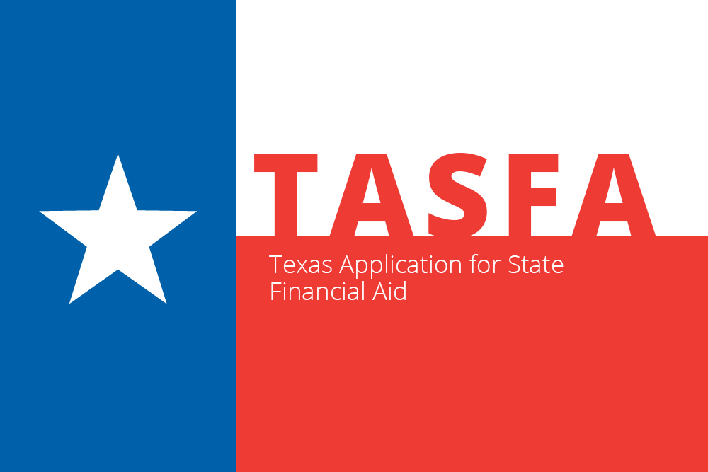 Bandera de Texas etiquetada como Solicitud de Asistencia Financiera Estatal de Texas