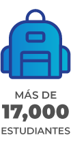 Icono: mochila con la etiqueta mas de 17,000 estudiantes