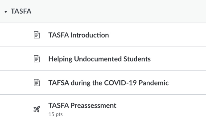 Screenshot of TASFA module in the Academy with updated COVID information