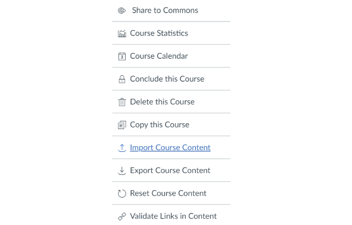 Screenshot showing where to find import option in Canvas